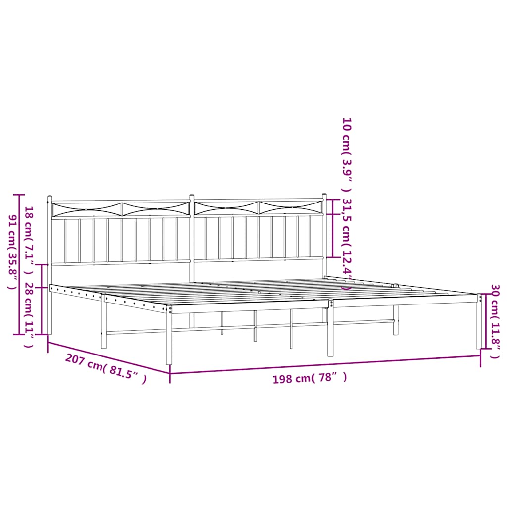 Bed frame with headboard metal black 193x203 cm