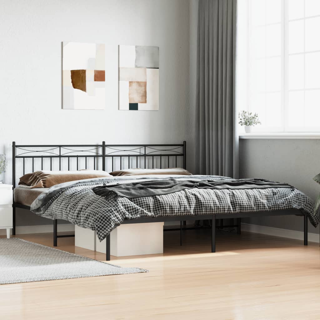 Bed frame with headboard metal black 193x203 cm