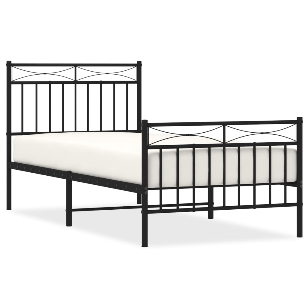 Bed frame with head and footboard metal black 90x190 cm