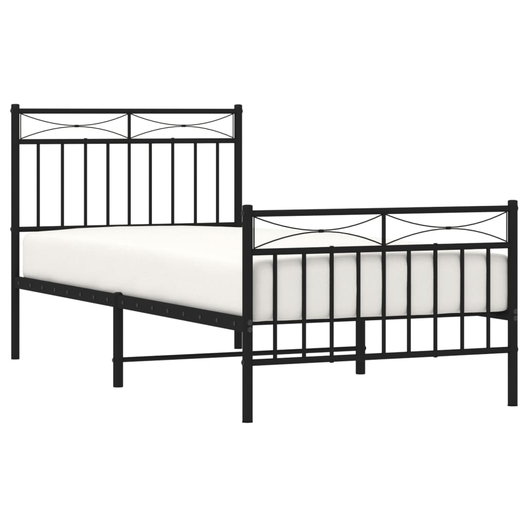 Bed frame with head and footboard metal black 90x190 cm