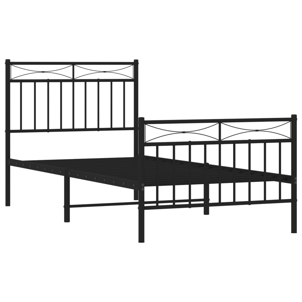 Bed frame with head and footboard metal black 90x190 cm