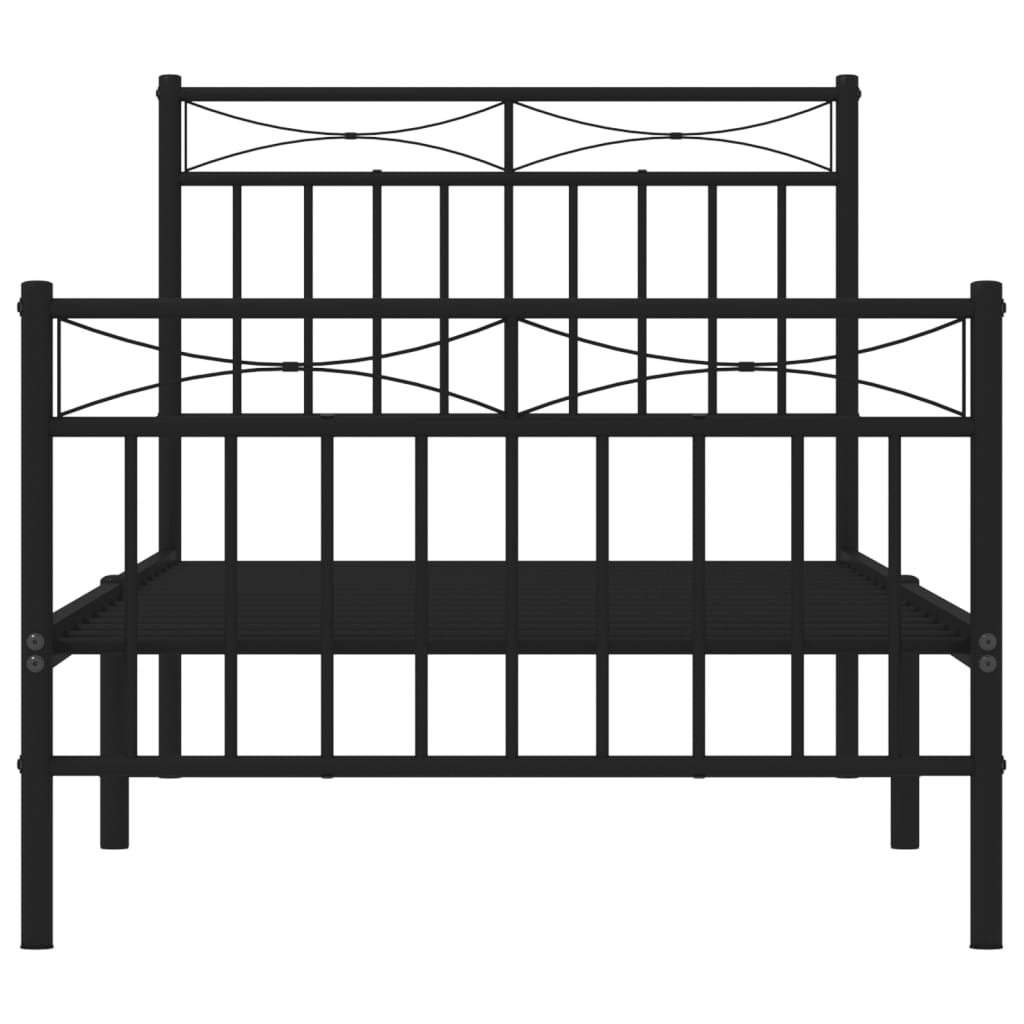 Bed frame with head and footboard metal black 90x190 cm