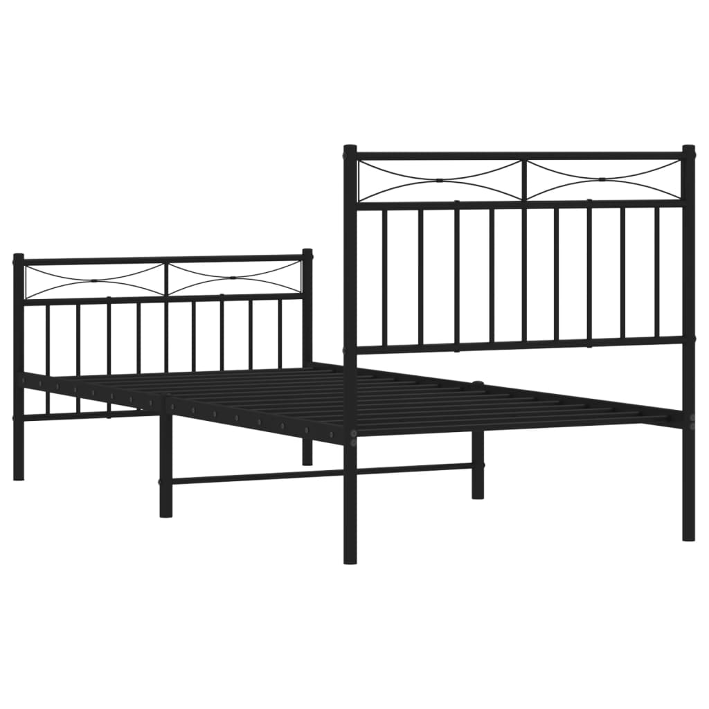 Bed frame with head and footboard metal black 90x190 cm