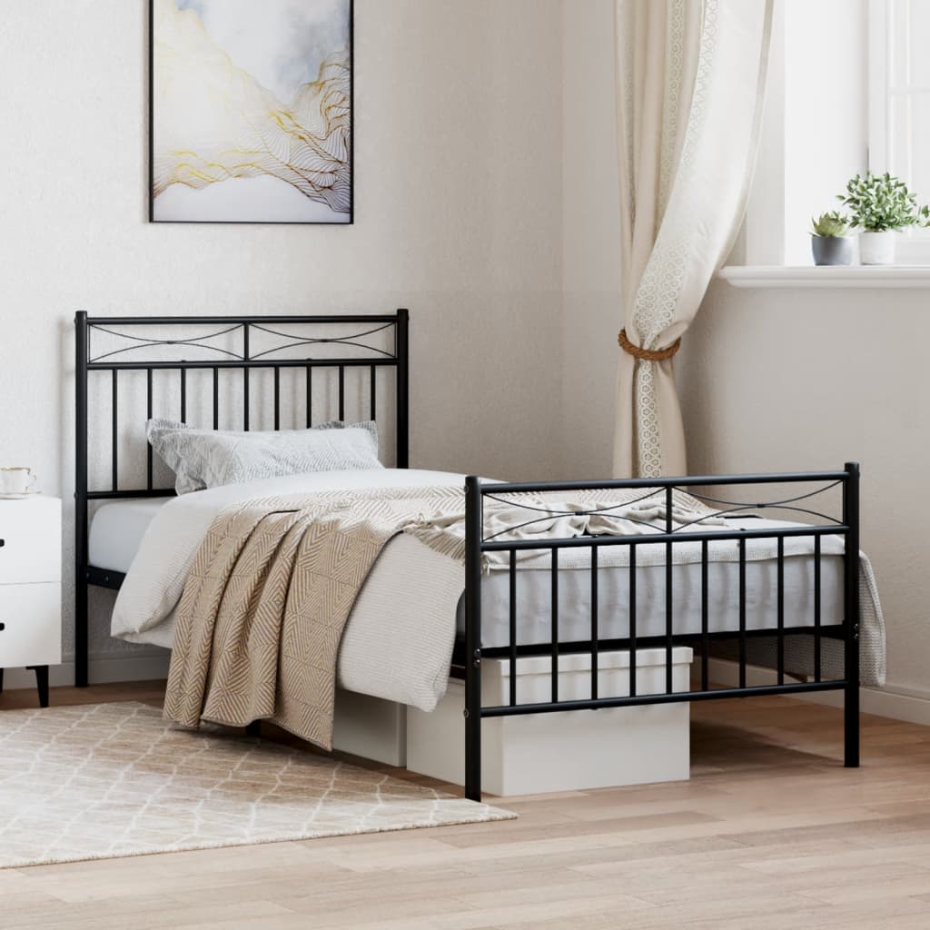 Bed frame with head and footboard metal black 90x190 cm