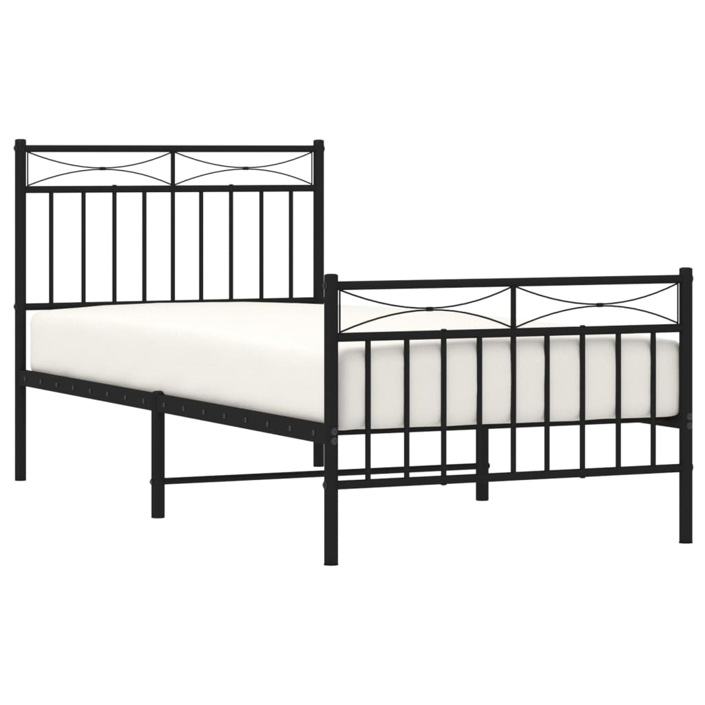 Bed frame with head and footboard metal black 90x200 cm