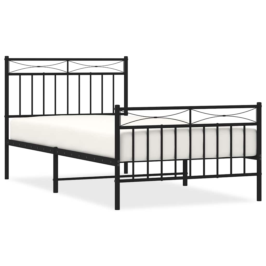 Bed frame with head and footboard metal black 100x190 cm