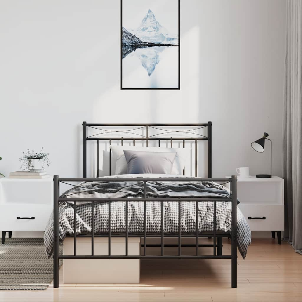 Bed frame with head and footboard metal black 100x190 cm