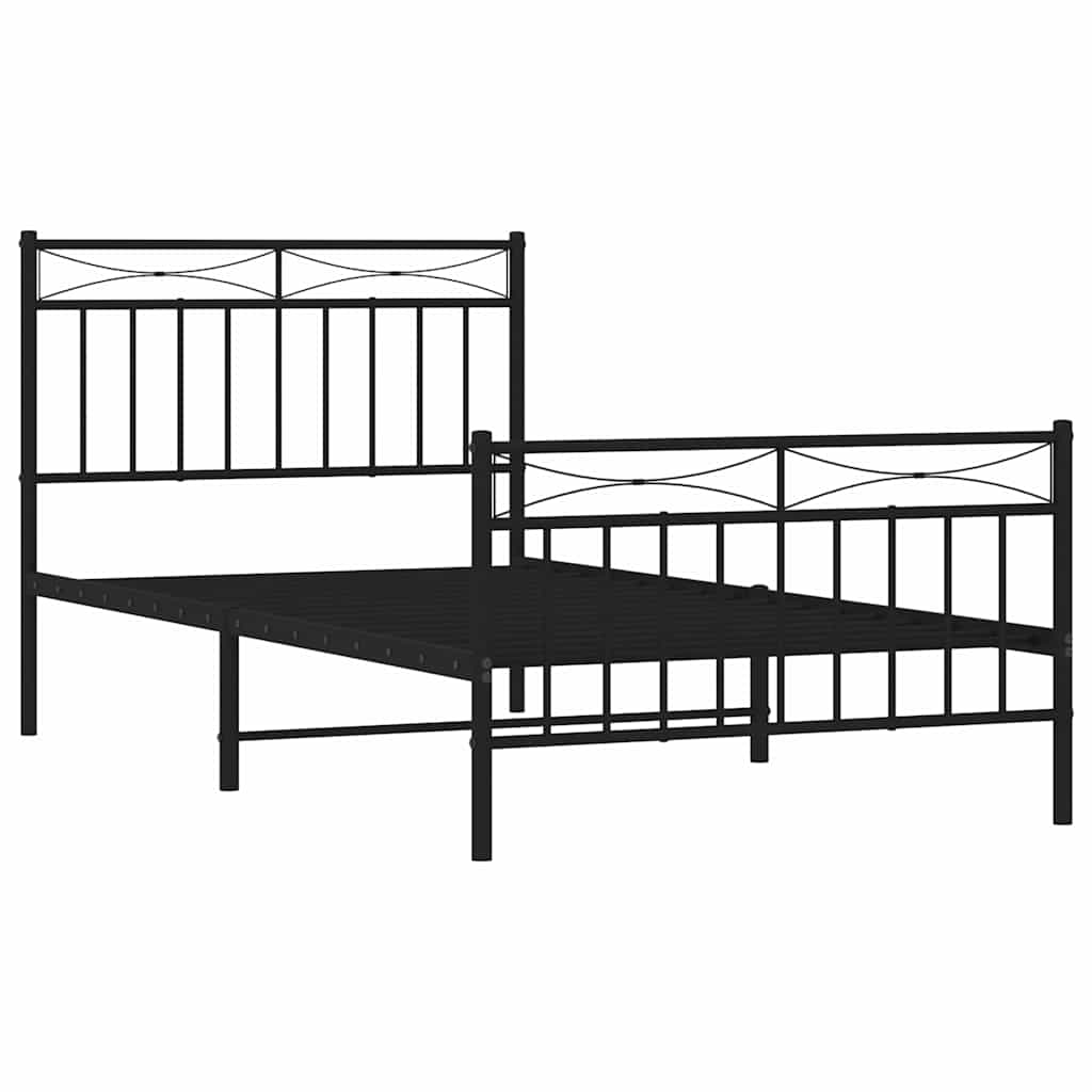 Bed frame with head and footboard metal black 100x190 cm