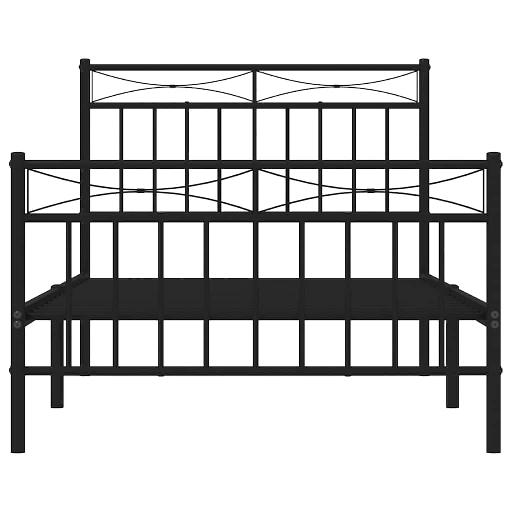 Bed frame with head and footboard metal black 100x190 cm