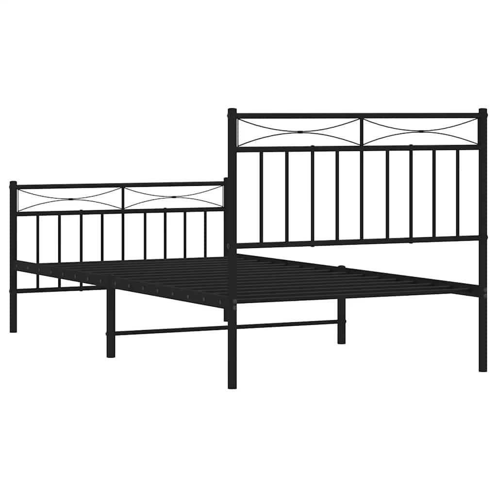 Bed frame with head and footboard metal black 100x190 cm