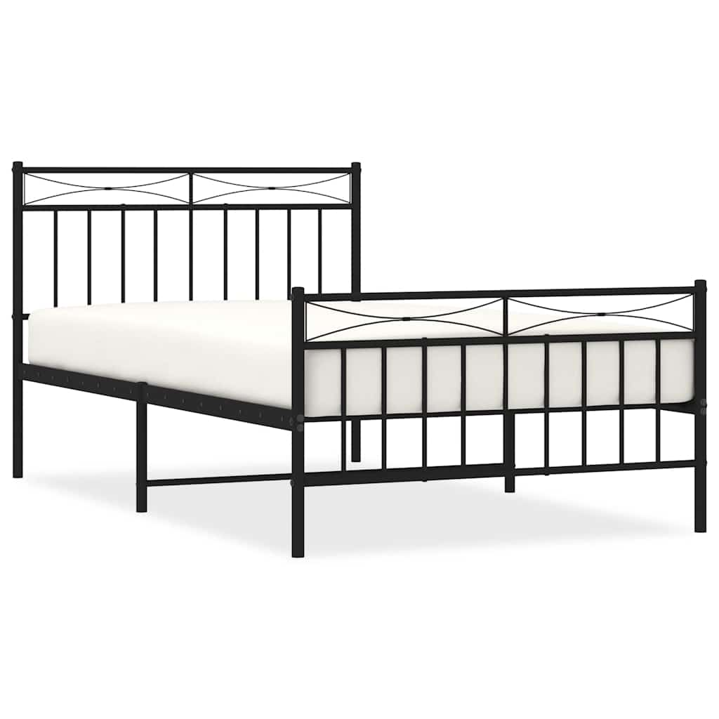 Bed frame with head and footboard metal black 100x200 cm