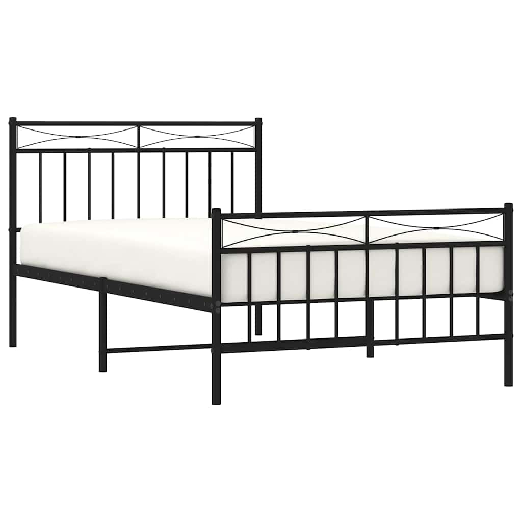 Bed frame with head and footboard metal black 100x200 cm