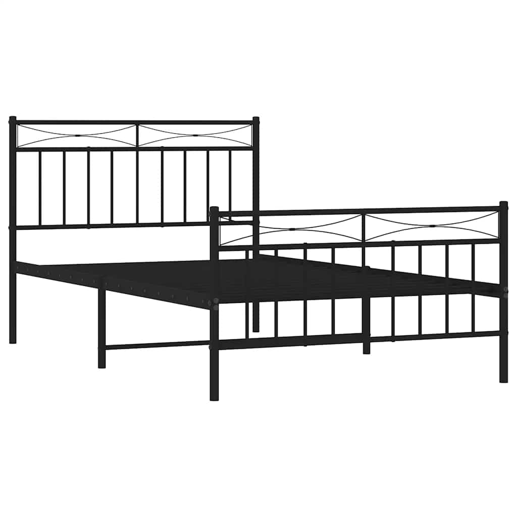 Bed frame with head and footboard metal black 100x200 cm