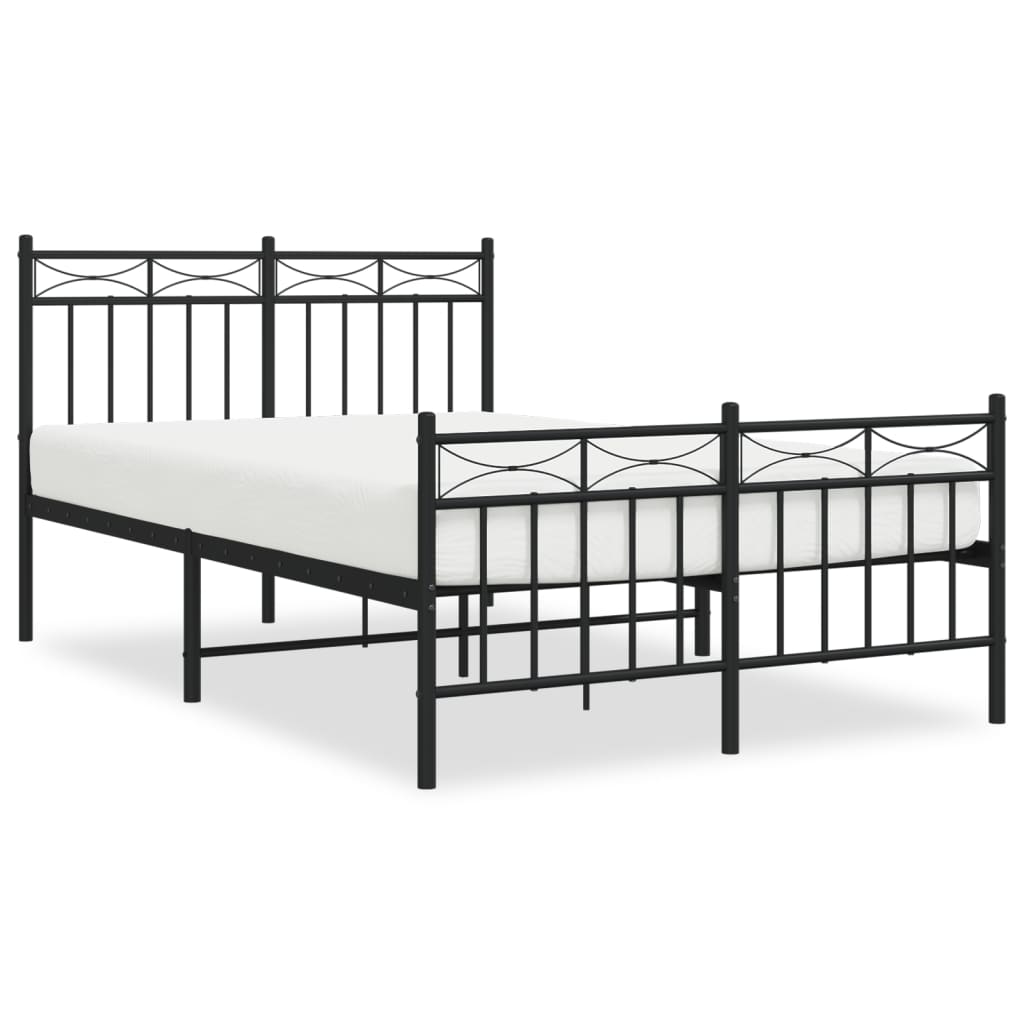 Bed frame with head and footboard metal black 120x200 cm