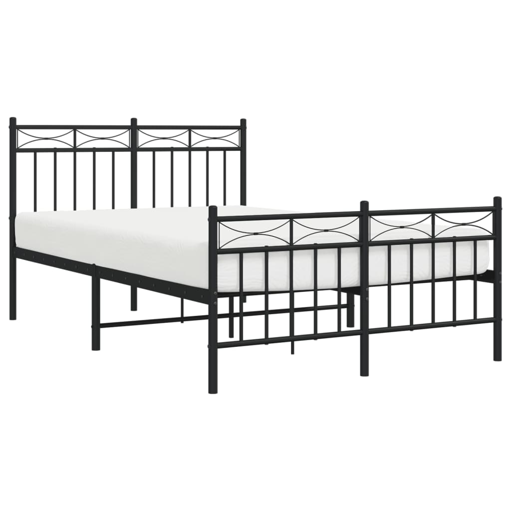 Bed frame with head and footboard metal black 120x200 cm