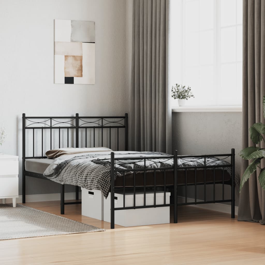 Bed frame with head and footboard metal black 120x200 cm