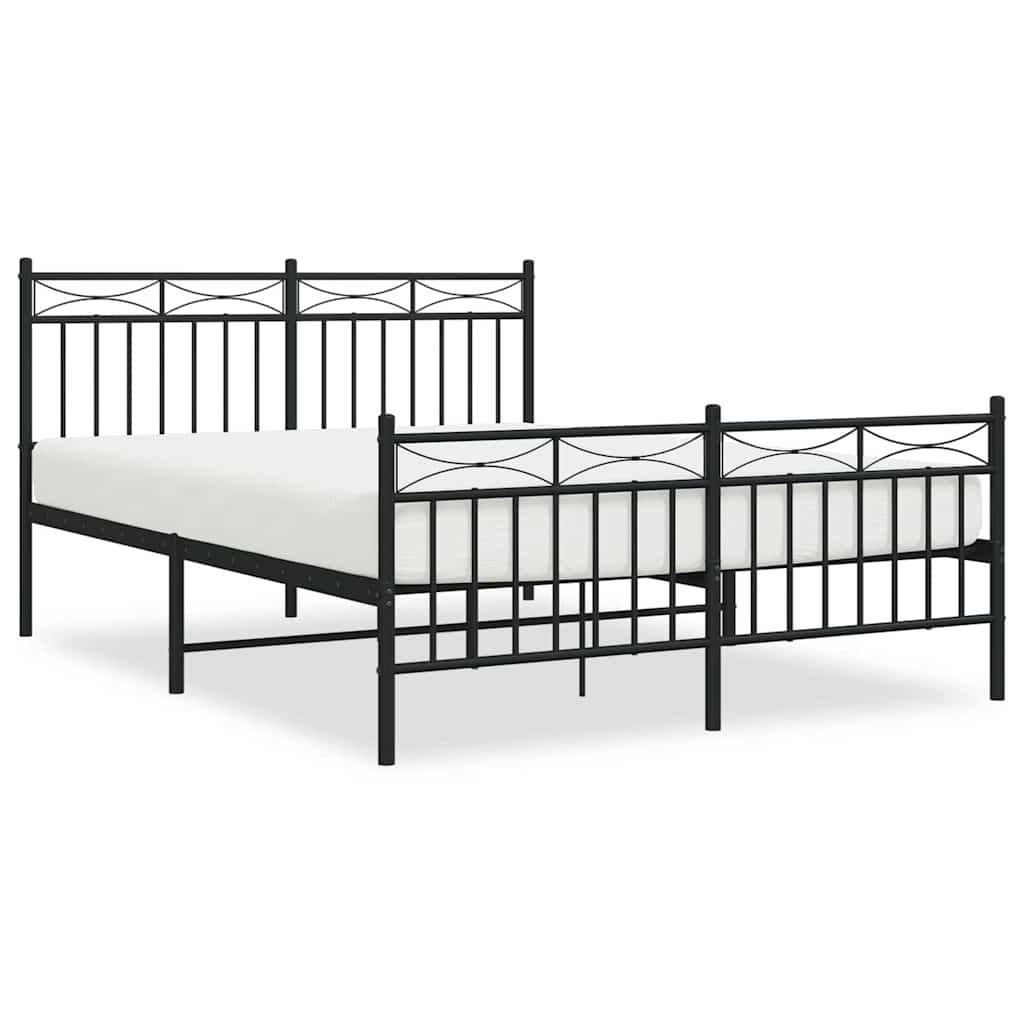 Bed frame with head and footboard metal black 135x190 cm