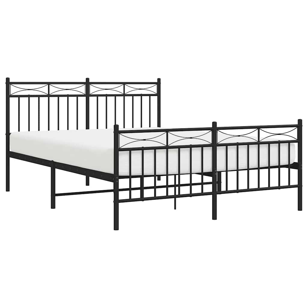 Bed frame with head and footboard metal black 135x190 cm