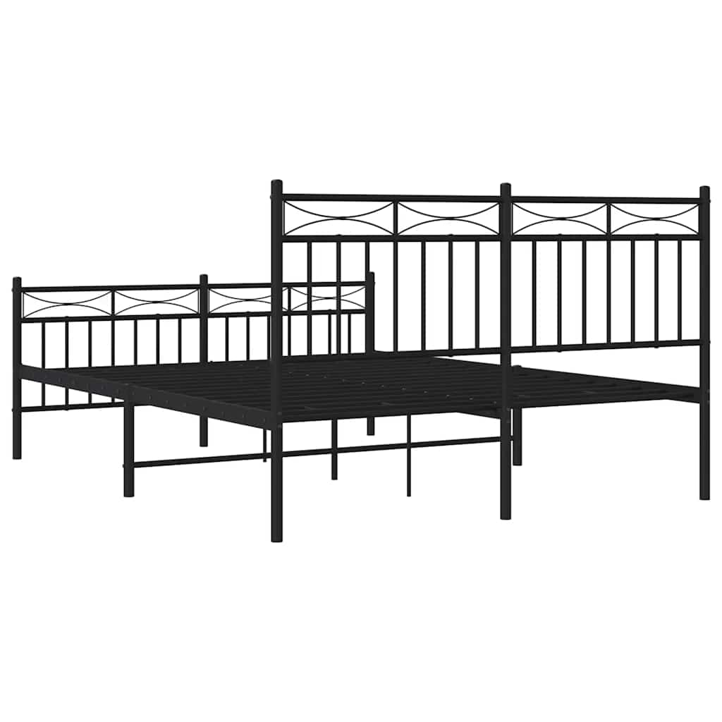 Bed frame with head and footboard metal black 135x190 cm