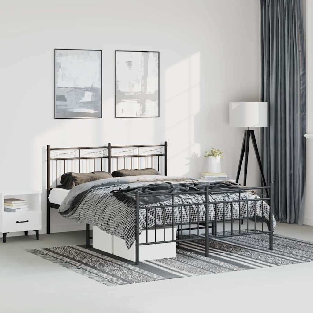 Bed frame with head and footboard metal black 135x190 cm