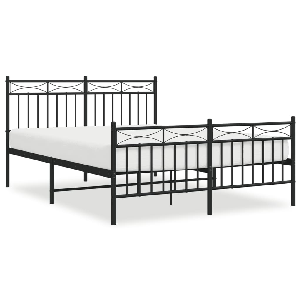 Bed frame with head and footboard metal black 140x190 cm