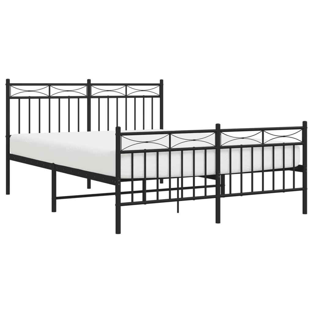 Bed frame with head and footboard metal black 140x190 cm