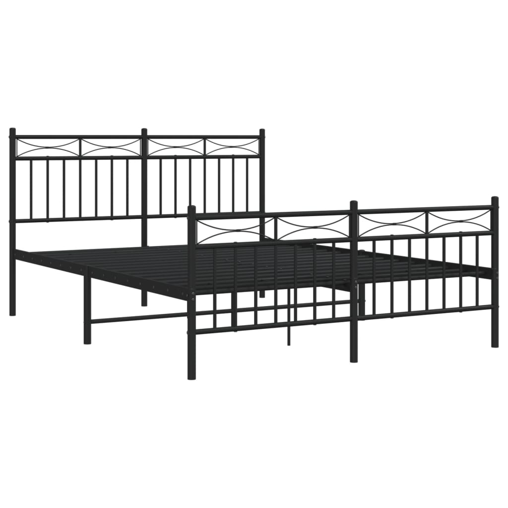 Bed frame with head and footboard metal black 140x190 cm