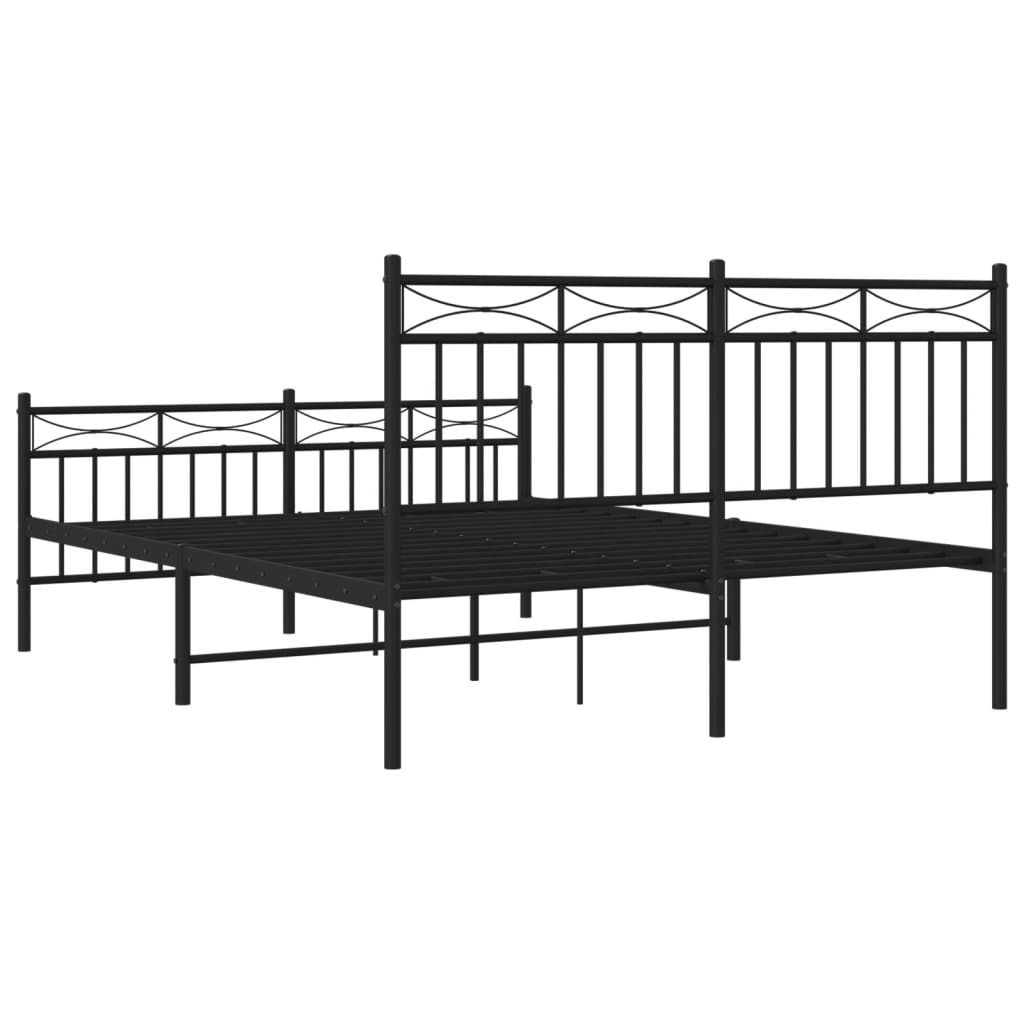 Bed frame with head and footboard metal black 140x190 cm