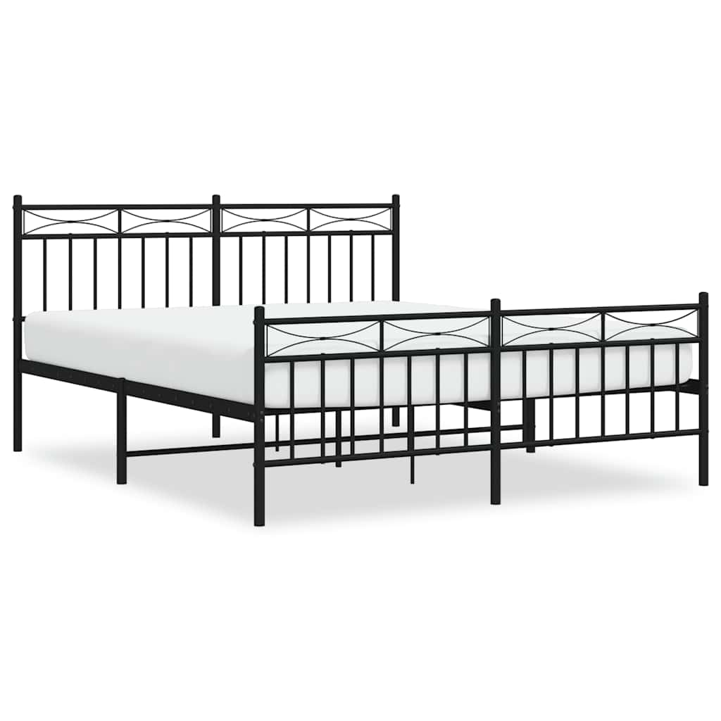 Bed frame with head and footboard metal black 150x200 cm