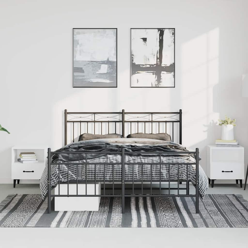 Bed frame with head and footboard metal black 150x200 cm