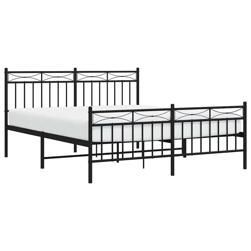 Bed frame with head and footboard metal black 150x200 cm