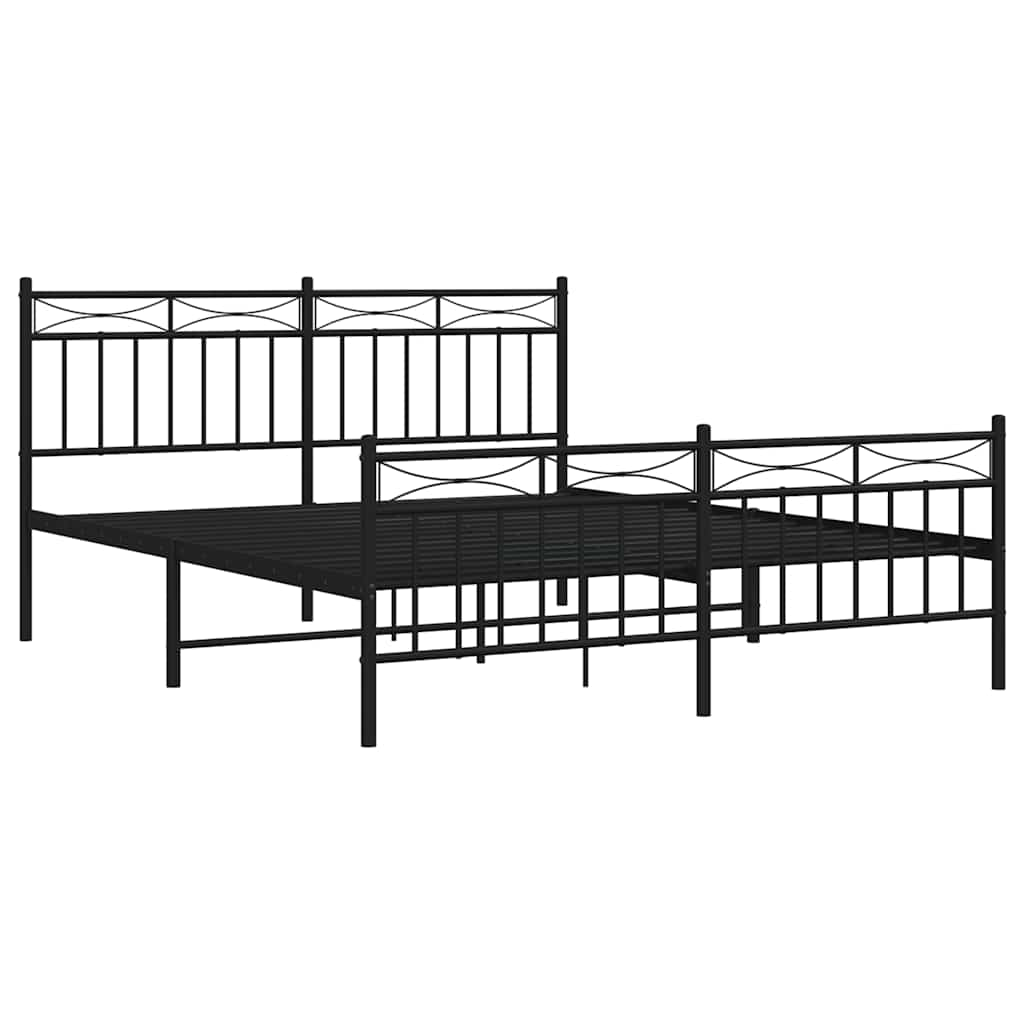 Bed frame with head and footboard metal black 150x200 cm