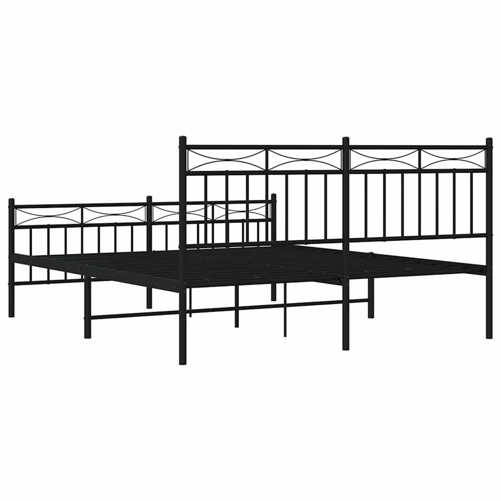 Bed frame with head and footboard metal black 150x200 cm