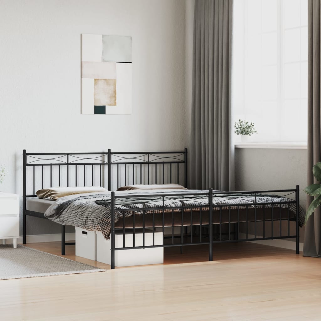 Metal bed without mattress with footboard Black 180x200 cm