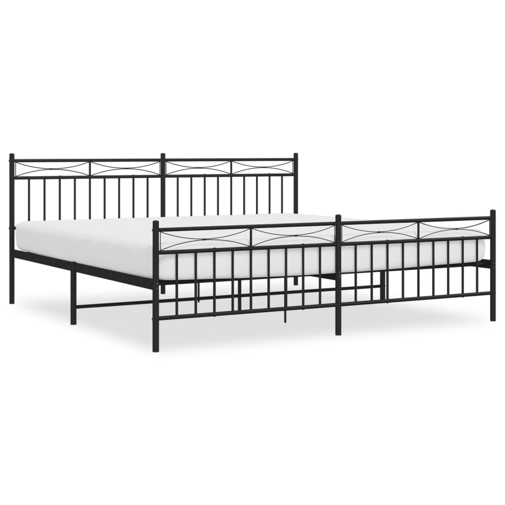 Bed frame with head and footboard metal black 193x203 cm