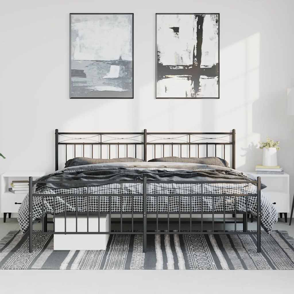 Bed frame with head and footboard metal black 193x203 cm