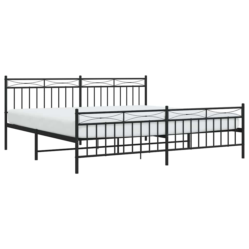 Bed frame with head and footboard metal black 193x203 cm