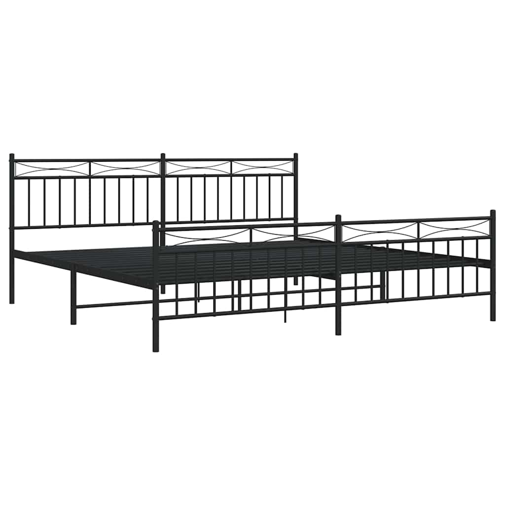 Bed frame with head and footboard metal black 193x203 cm