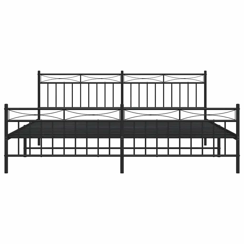 Bed frame with head and footboard metal black 193x203 cm