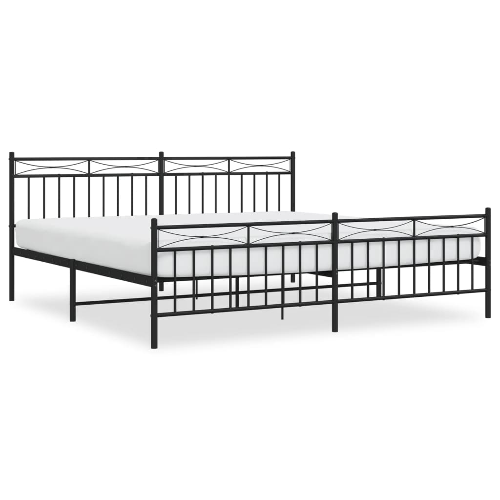 Bed frame with head and footboard metal black 200x200 cm