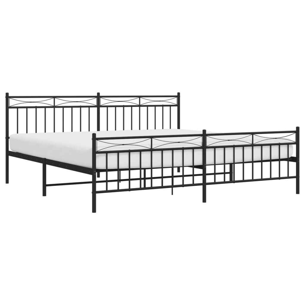 Bed frame with head and footboard metal black 200x200 cm