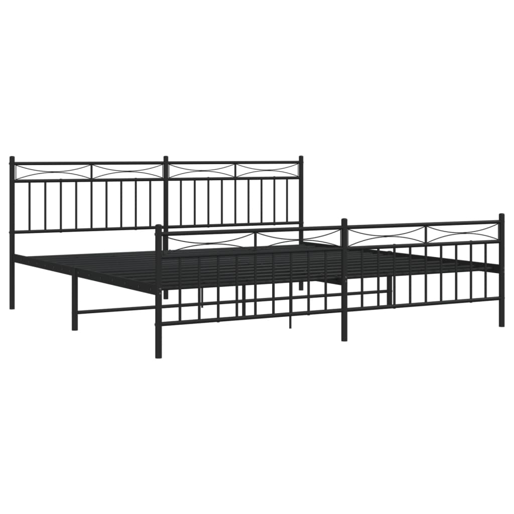 Bed frame with head and footboard metal black 200x200 cm