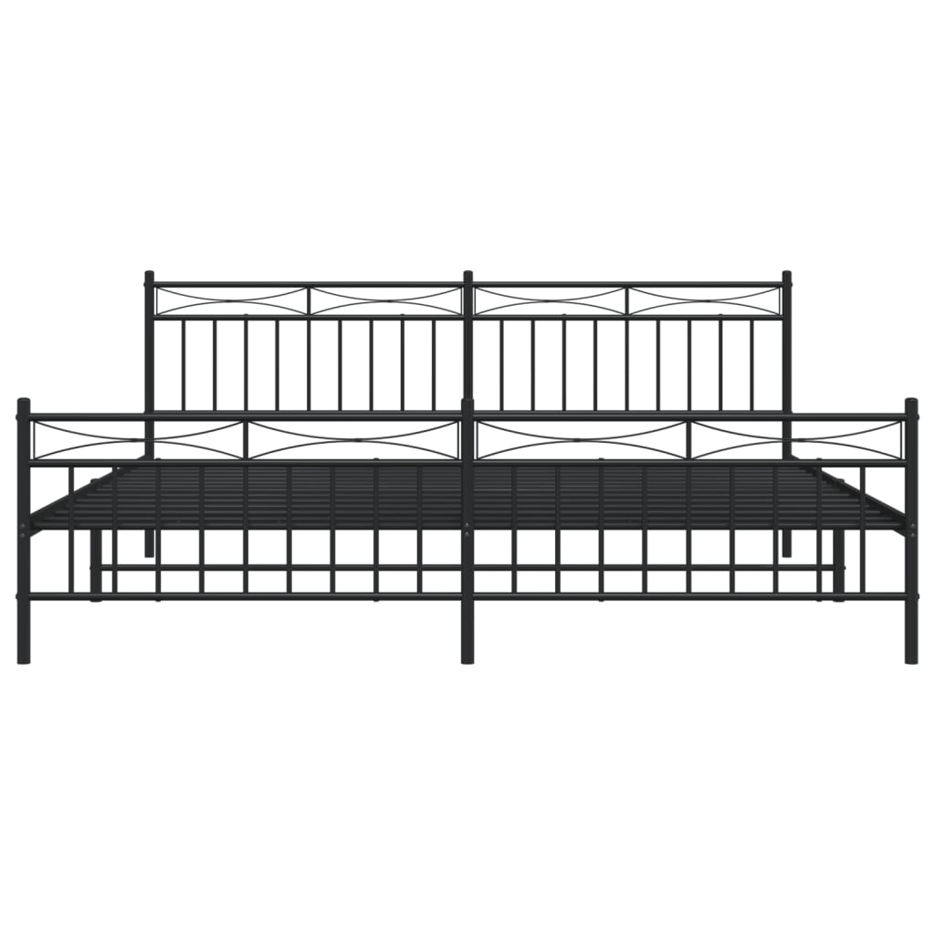 Bed frame with head and footboard metal black 200x200 cm