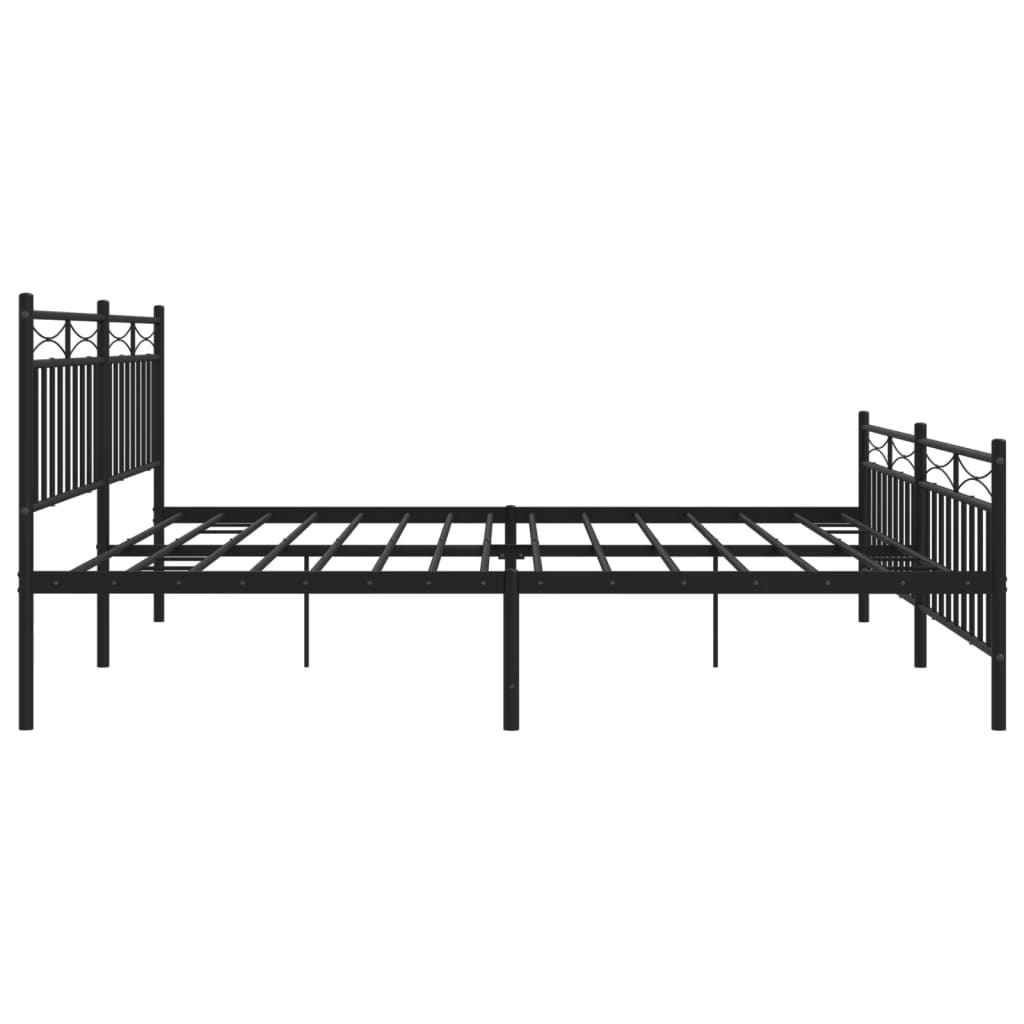 Bed frame with head and footboard metal black 200x200 cm