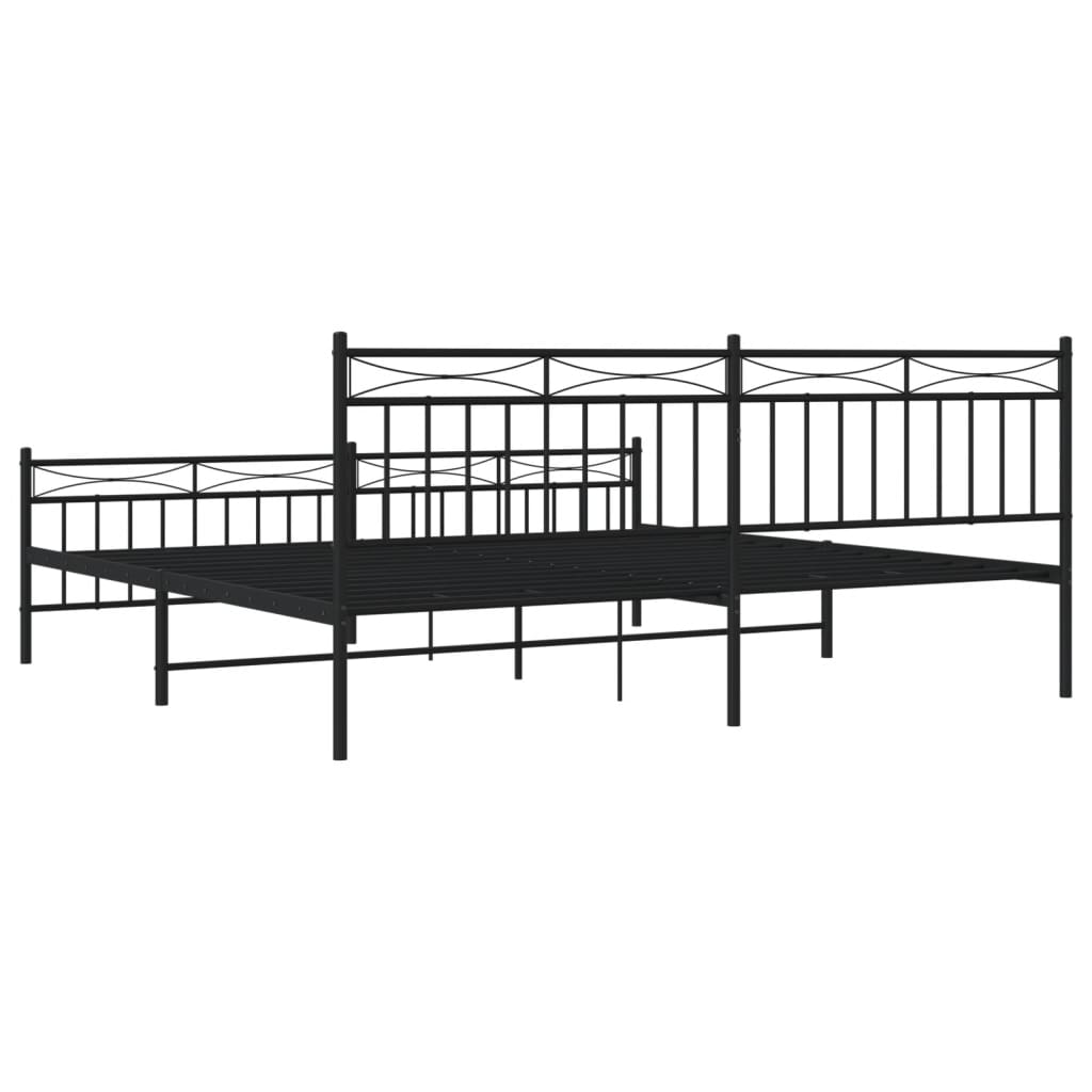 Bed frame with head and footboard metal black 200x200 cm