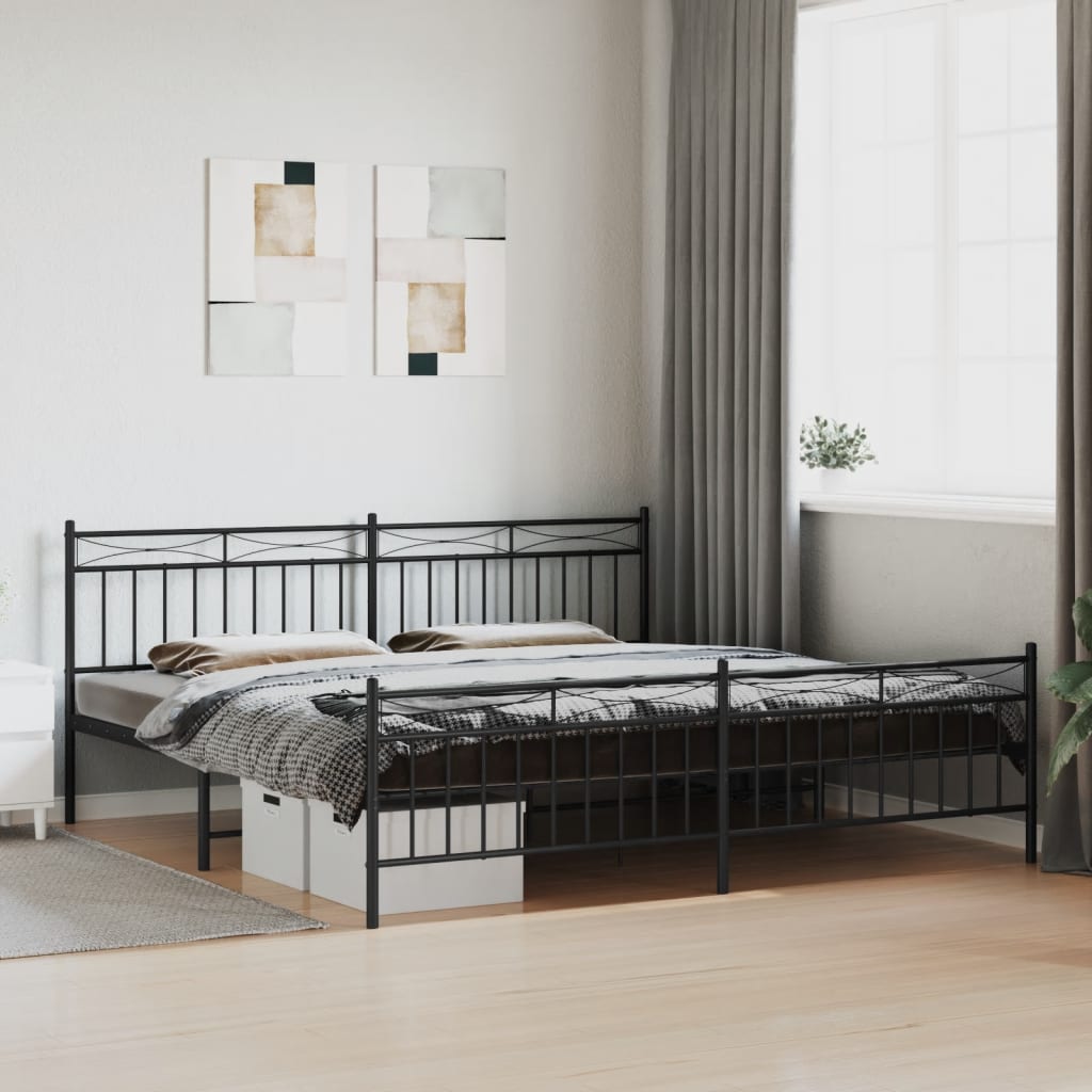 Bed frame with head and footboard metal black 200x200 cm