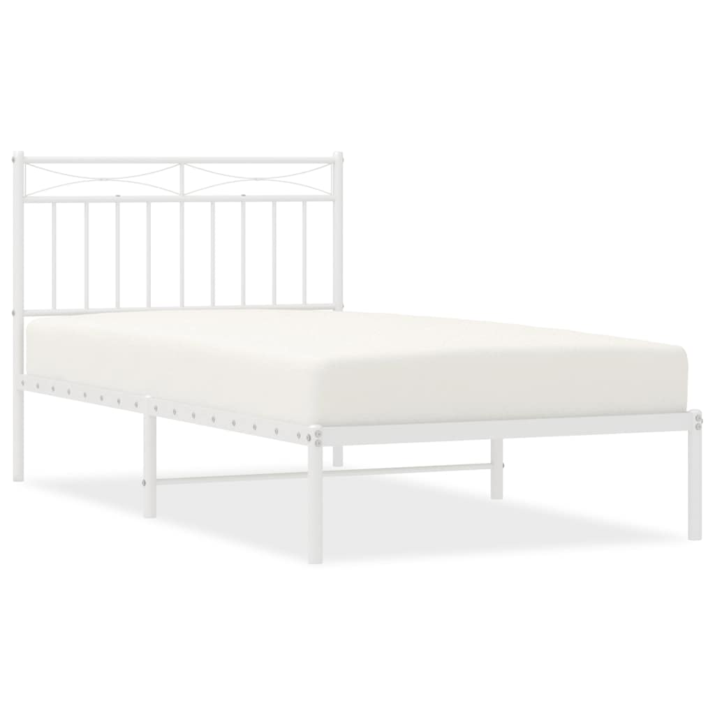 Bed frame with headboard metal white 100x190 cm