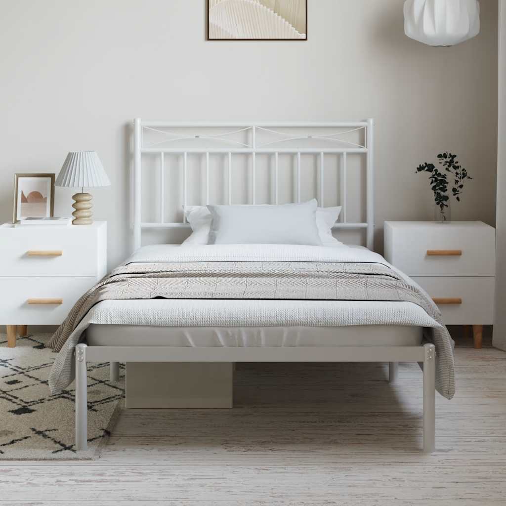 Bed frame with headboard metal white 100x190 cm