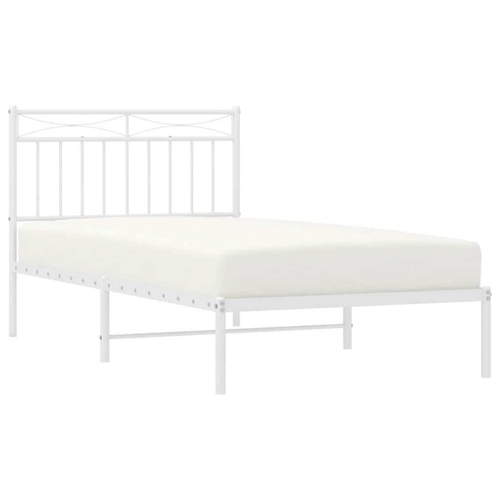 Bed frame with headboard metal white 100x190 cm