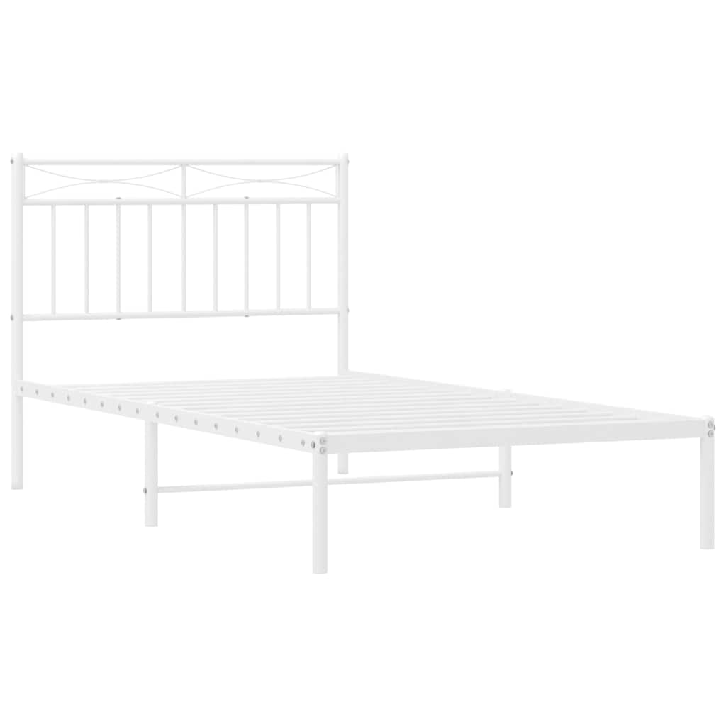 Bed frame with headboard metal white 100x190 cm